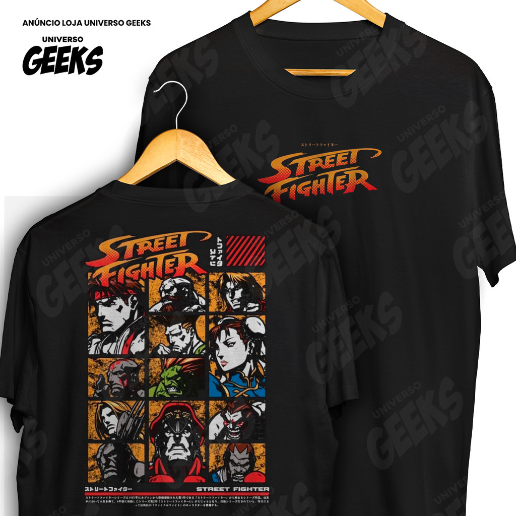 Camiseta Frente E Verso Street Fighter Ryu Chun Li Ken Grade Selecao Retro Camisa De Jogo 100% Algodão
