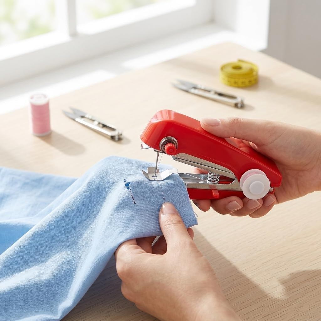 Mini máquina de costura manual portátil de corte reto, ideal para reparos rápidos, costura em tecido, costura para viage