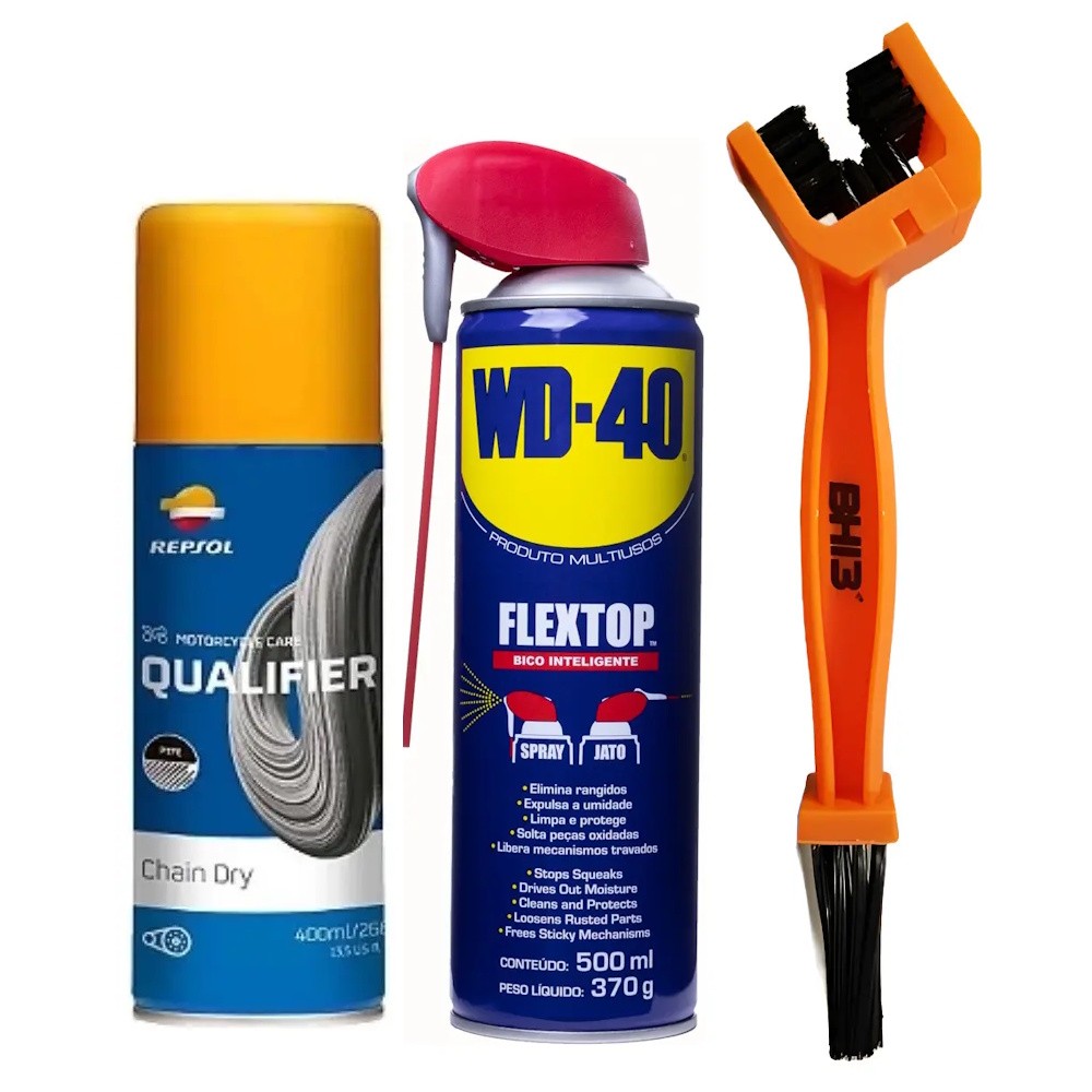 KIT WD-40 500ml + ESCOVA + REPSOL CHAIN DRY