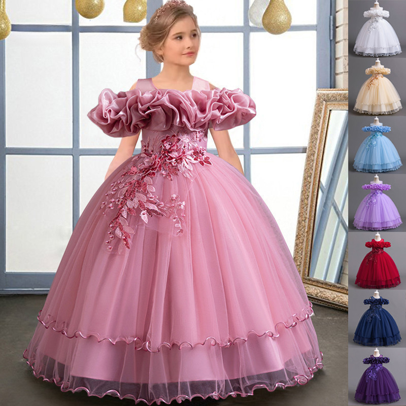 Vestido Longo Floral MQATZ para Meninas Adolescentes, Vestido Elegante de Princesa para Dama de Honra, Ombro a Ombro 384
