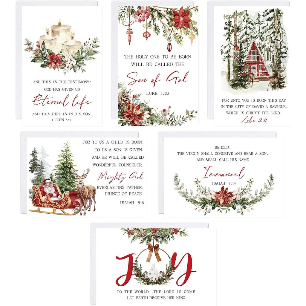 Whaline 24 Packs Christian Christmas Greeting Cards Poinsettia Flower Note Cards 4 x 6 Inch Christian Bible Verse Blank