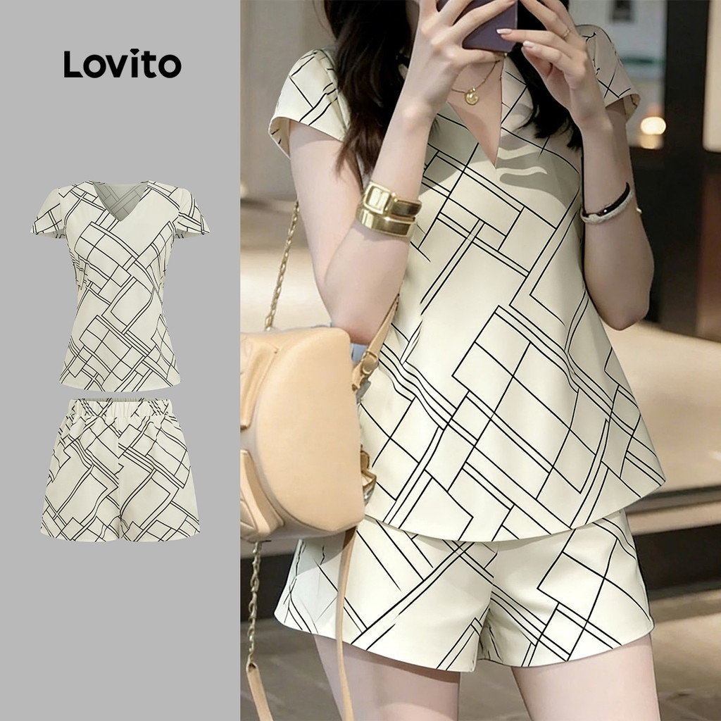 Lovito Elegantes Tops ou Conjunto de 2 Peças Geométrico para O Trajeto Primavera/verão para Mulheres LK6ED251