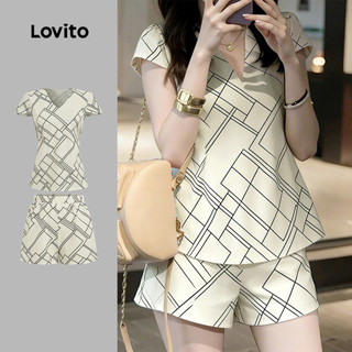 Lovito Elegantes Tops ou Conjunto de 2 Peças Geométrico para O Trajeto Primavera/verão para Mulheres LK6ED251
