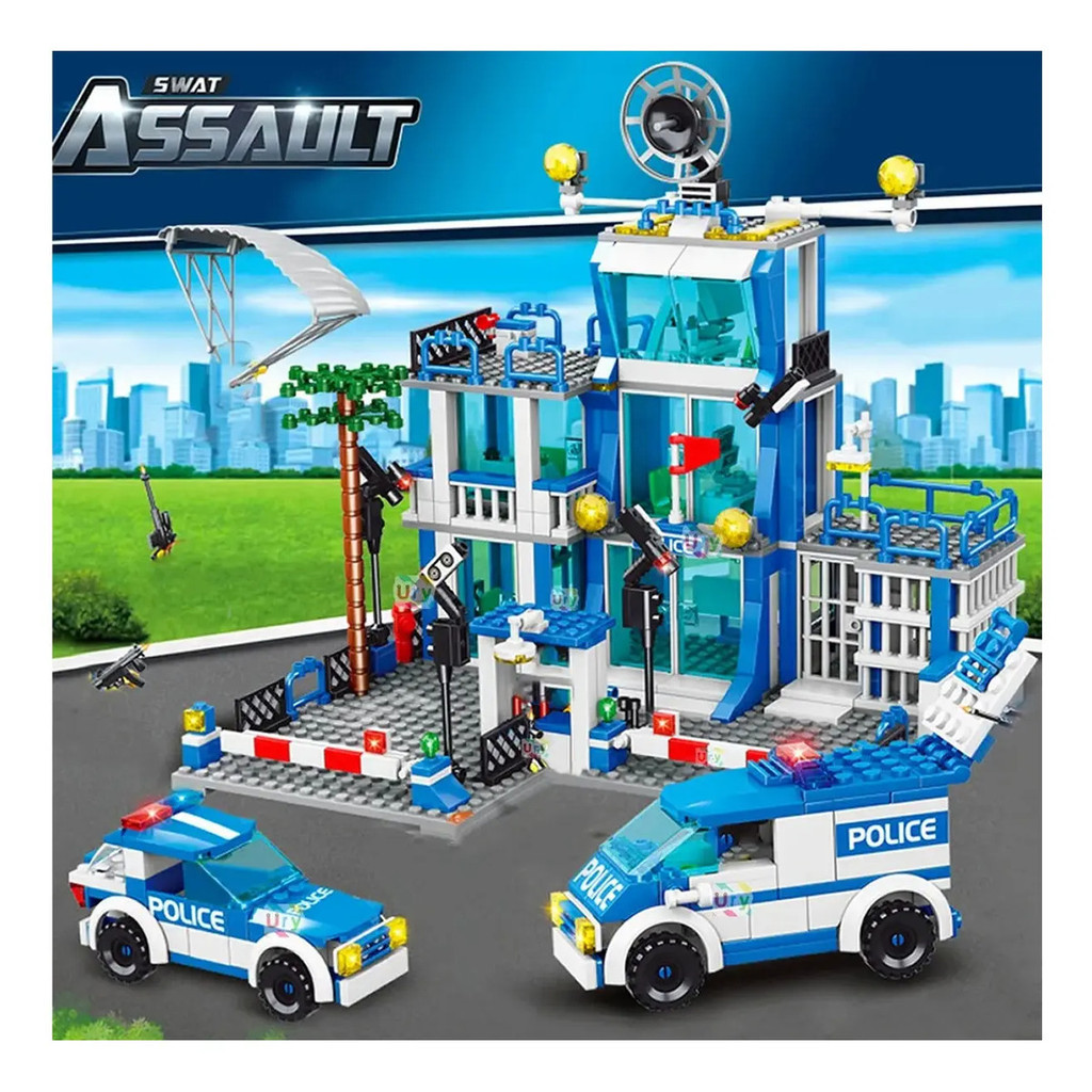 Bloco De Montar Base Da Polícia + Helicóptero Swat 768 Peças 768 Policia - Swat