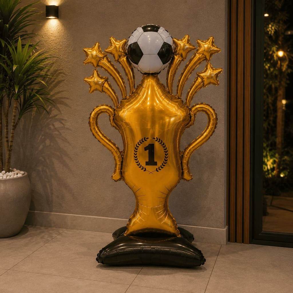 Balão Copa do Mundo Futebol Troféu Gigante 1,50m Enfeite Festa Campeão Decoração Tema Futebol Brasil