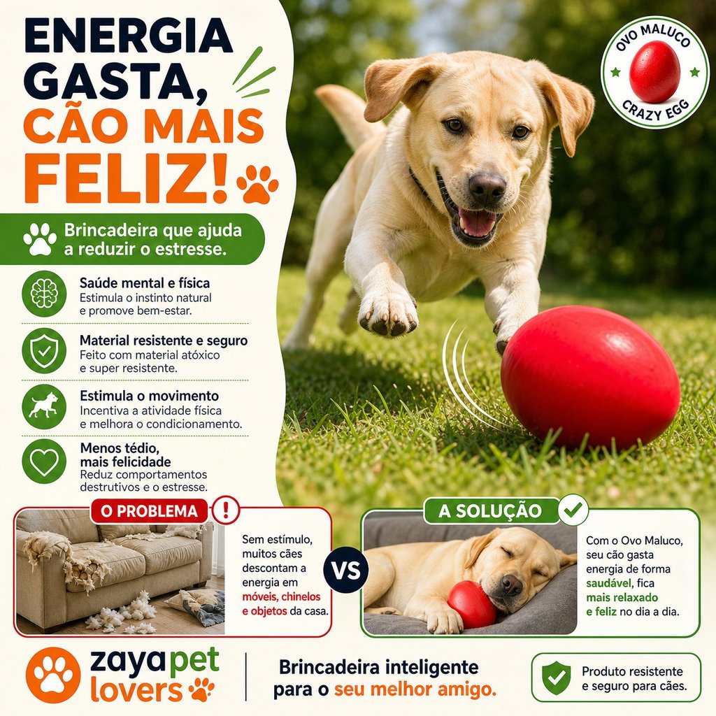 Ovo Maluco Crazy Egg Brinquedo Interativo Tamanho G para Cães