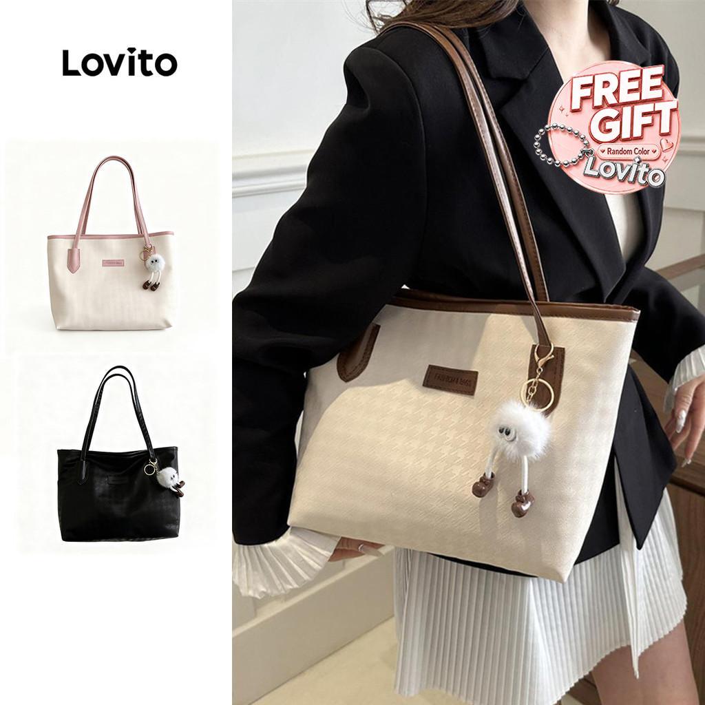 Lovito Bolsa Tote Casual De Ombro Para Viagens Uso Diário Escola/estudantis Moda Coreana Estrutura Lisa Com Detalhes Em Patchwork Para Mulheres LFA43710