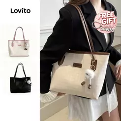 Lovito Bolsa Tote Casual De Ombro Para Viagens Uso Diário Escola/estudantis Moda Coreana Estrutura Lisa Com Detalhes Em Patchwork Para Mulheres LFA43710