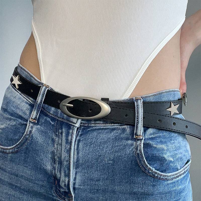 AACAR Y2K Feminino Cinto De Couro Do Plutônio Retro Estrela Lua Decoração Pino Bule Cintura Para Vestido Jeans Cinta Ace