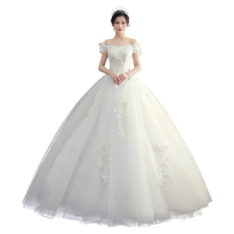 Vestido de noiva leve 2025 para noivas, gestantes e mulheres de estatura baixa, estilo princesa francesa, ombro a ombro,