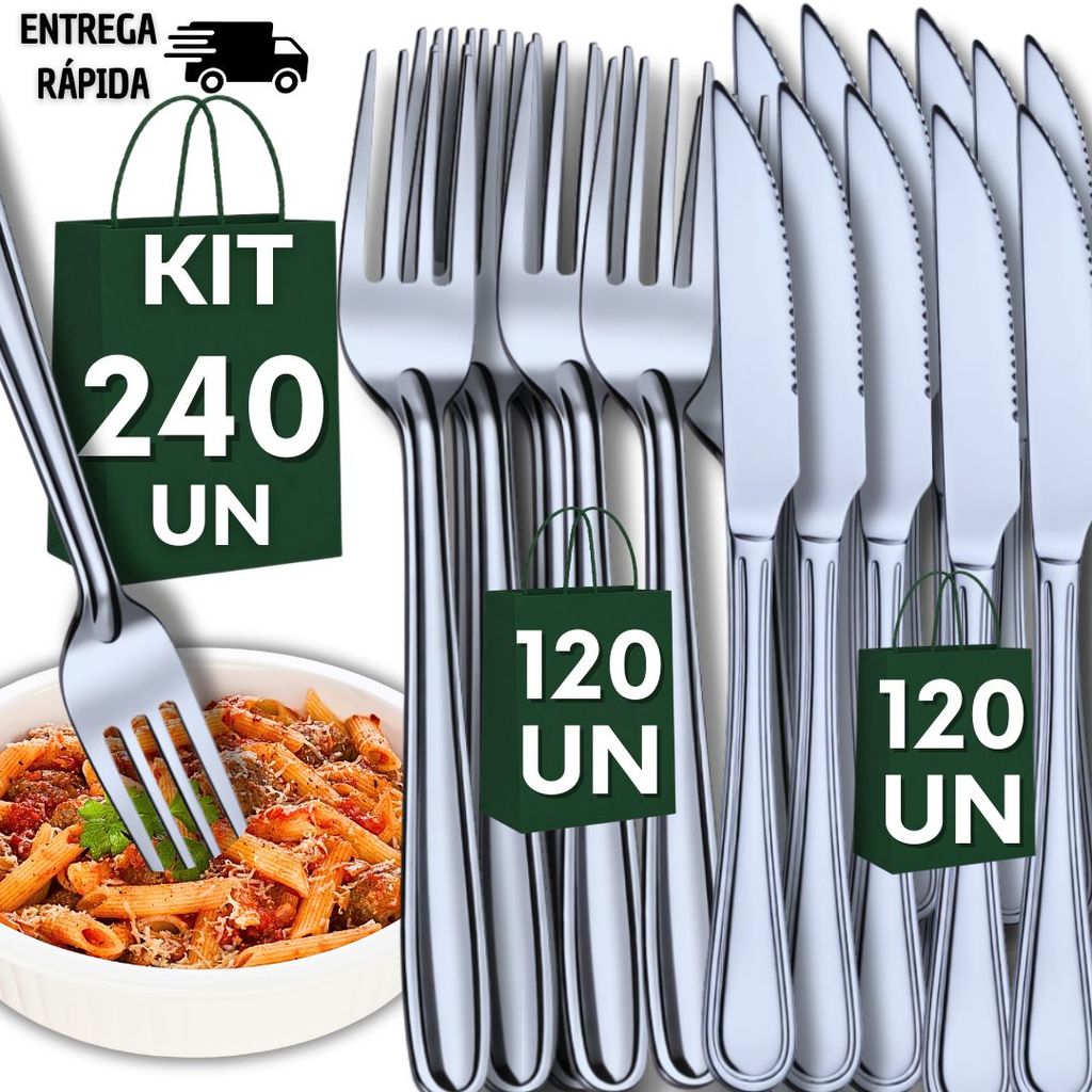 Kit 240 Talheres Inox 120 Faca 120 Garfo  Cozinha Restaurante Buffet Casa Resistência Qualidade Utilidades