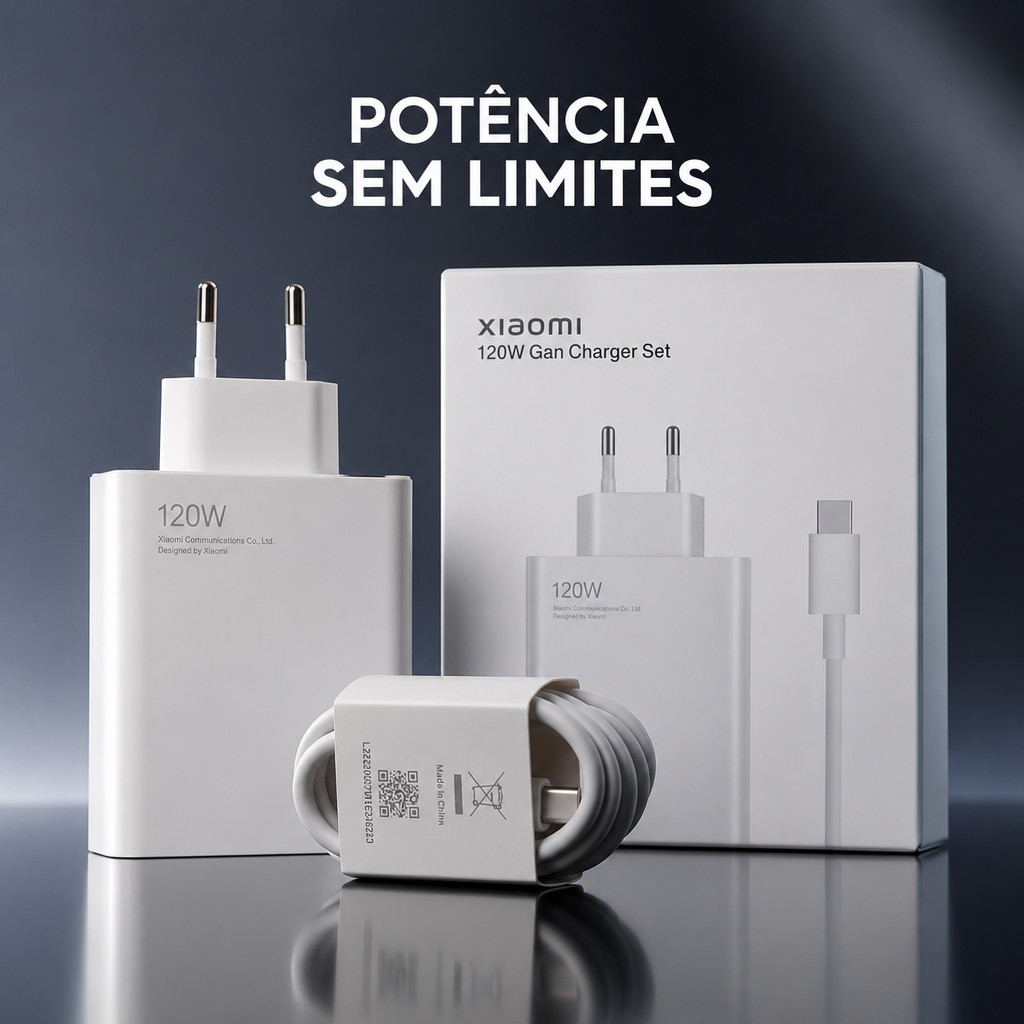 Kit Carregador Rápido Xiaomi 120W Turbo + Cabo USB-C - Carregamento Ultrarrápido e Seguro