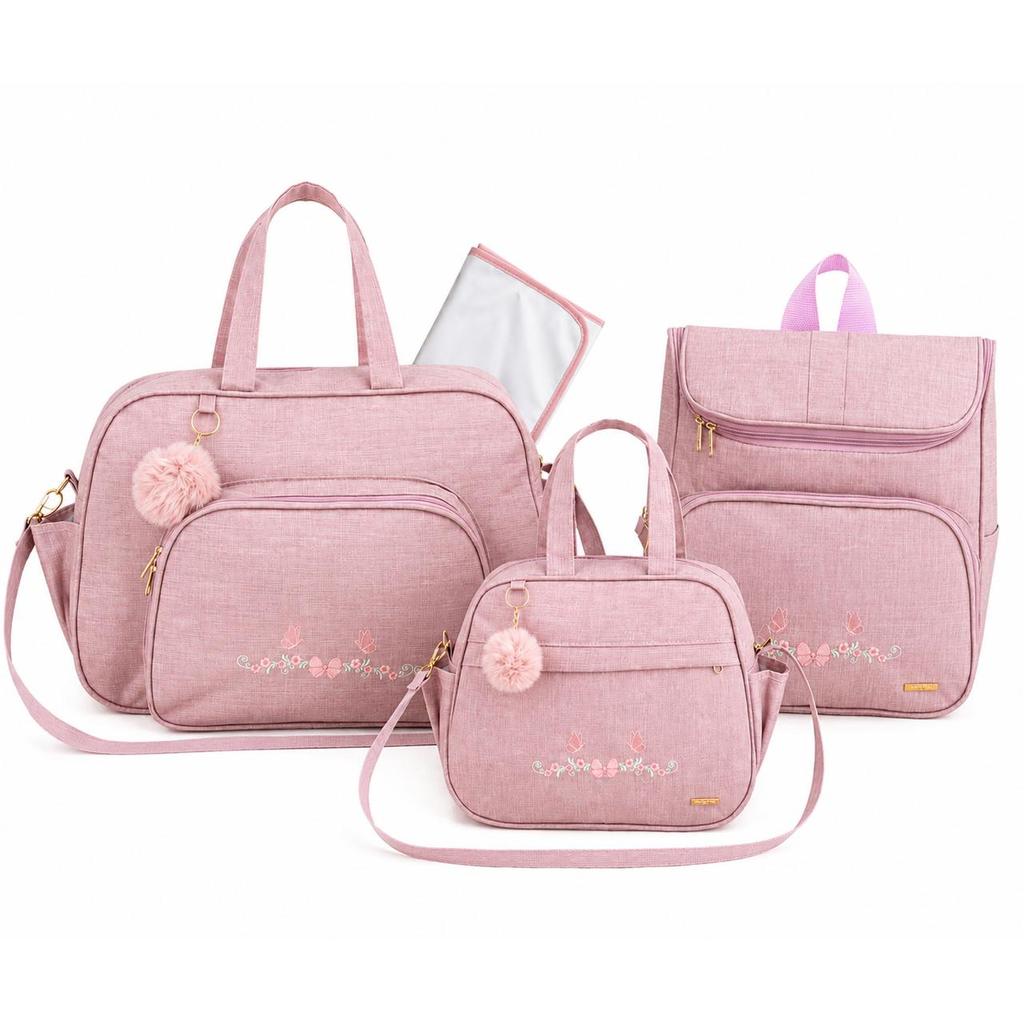 Kit Bolsa Maternidade Bebê  Impermeável 4 Peças Mochila, Trocador, Bolsa Grande e Frasqueira Térmica