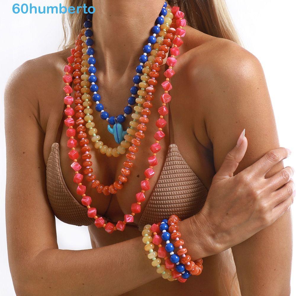 Colar De Cacto De Contas HUMBERTO , Conjunto De Pulseira De Coloridas Com Pingente , Tecido Retrô Empilhável