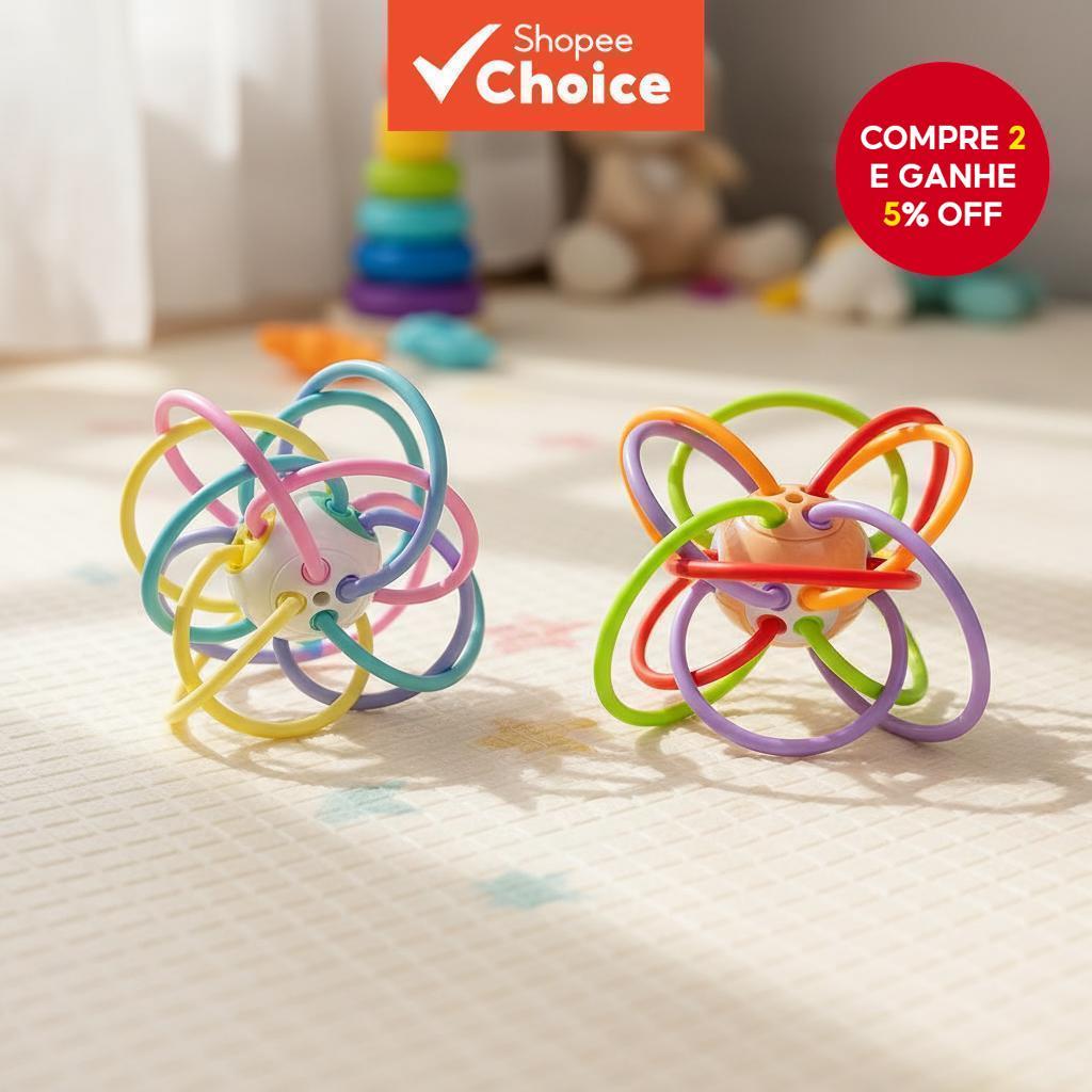 Mordedor Bola Quadrada Infantil Manhattan, Brinquedo Sensorial e de Aderência, Seguro para Mordidas, Flexível, TPU