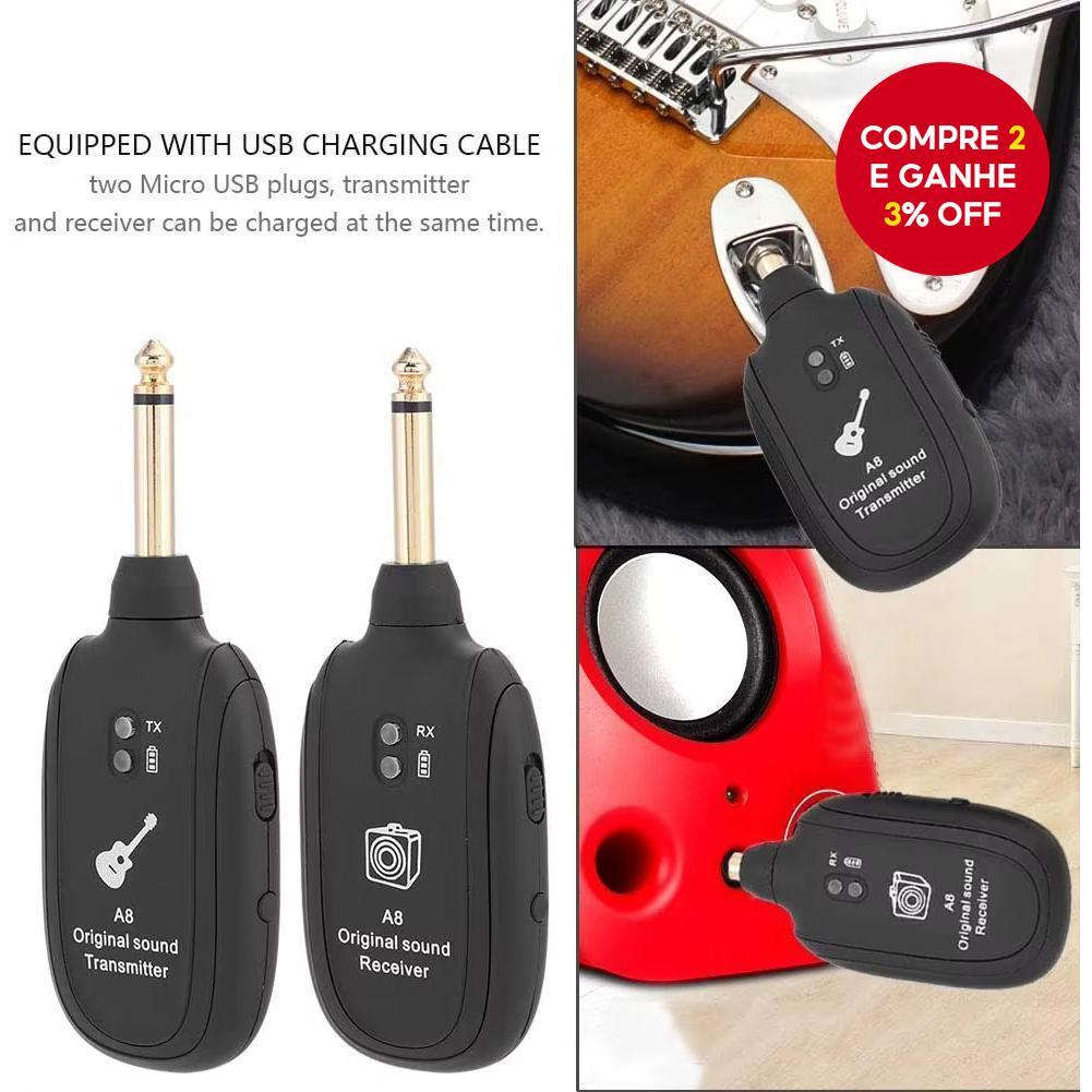 Sistema Sem Fio para Guitarra UHF Miwayer A8 Transmissor e Receptor/Transmissor de Guitarra Sem Fio Recarregável