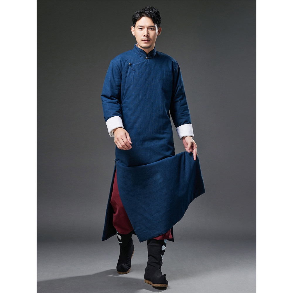Estilo chinês jaqueta Diagonal longo jaqueta de algodão masculino Retro Tang terno estilo republicano jaqueta de algodão