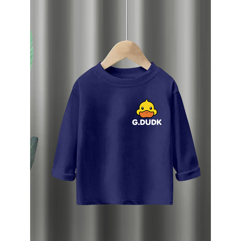 Patinho dos desenhos animados camiseta de manga comprida médio pequeno crianças puro algodão em torno do pescoço solto A