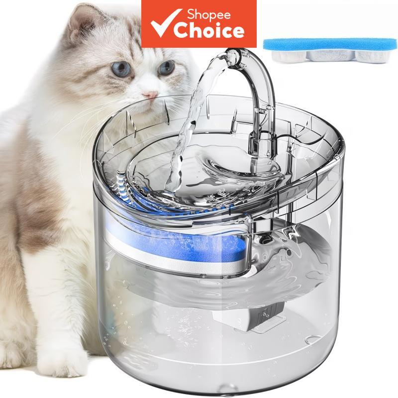 Fonte de água para gatos 2L, fonte automática para animais de estimação transparente, bomba ultra silenciosa, filtro
