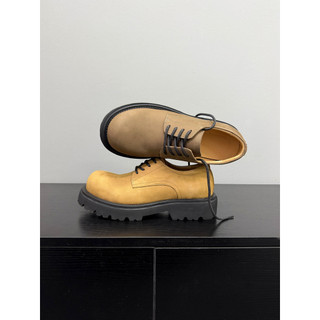 [Baba Xiansen] Sapatos Derby leves de sola grossa Britânico Commuter Sapatos casuais de couro Botas de ruibarbo de cano 