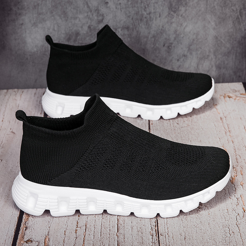 Verão respirável de sola grossa deslizamento em sapatos masculinos malha leve sapatos de caminhada lazer esportes amorte