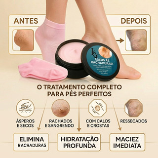 Creme Para Pés + Meias Silicone Hidratação Rachaduras Hidratante Anti Fissuras
