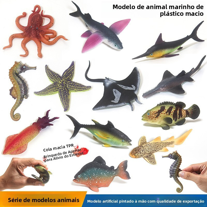 Brinquedos Simulados de Lula, Polvo, Estrela-do-mar, Cavalo-marinho, Peixe-voador, Modelo de Peixe-espada Macio, Present