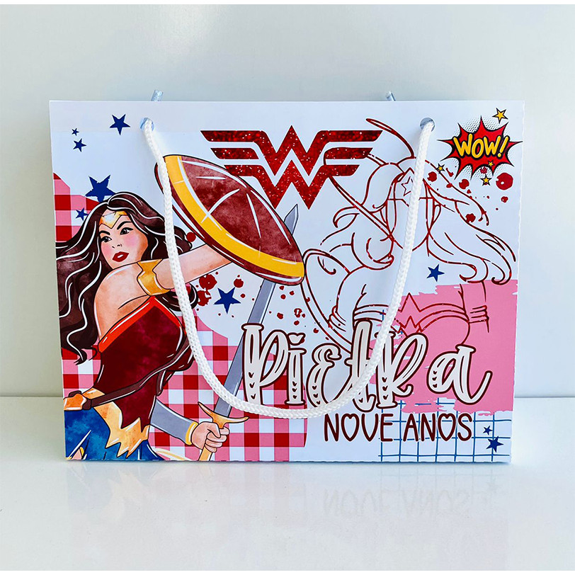 Sacolinha Sacola Personalizada | Chá de bebe | Lembrancinha Mulher maravilha aquarela