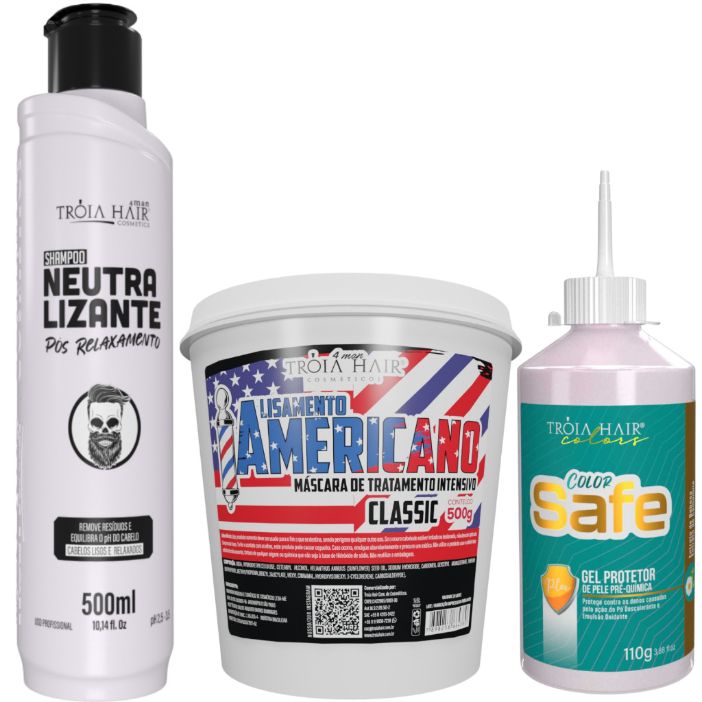 Kit Alisamento Americano Classic 500g + Neutralizante 500ml + Color Safe 110g