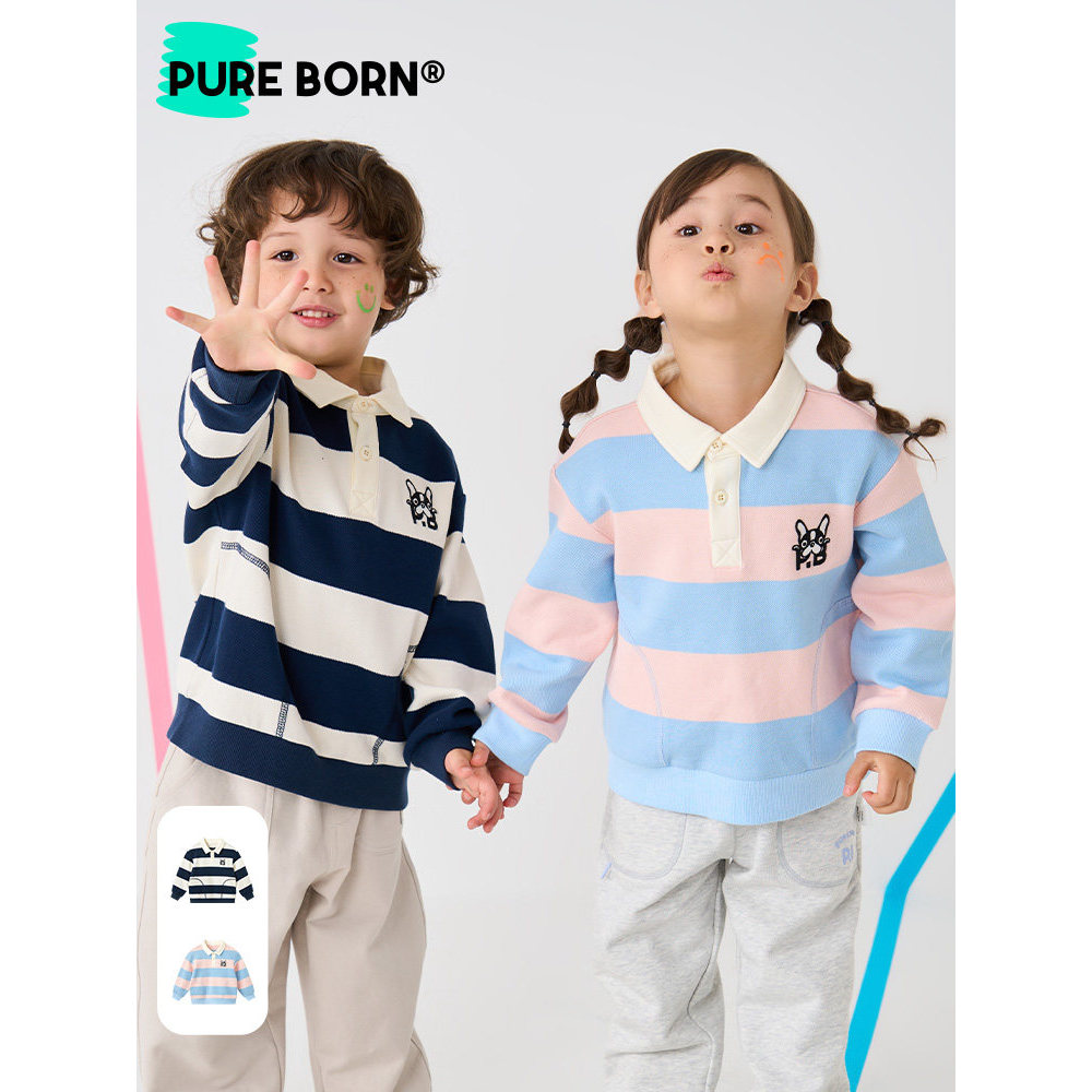 Bo Ruin meninos meninas moletom do bebê primavera outono crianças gola POLO listrado camiseta de manga comprida moletom 