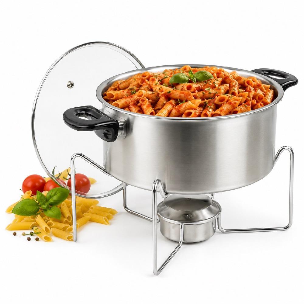 RECHAUD BUFFET COMPLETO 5L PANELA ANTIADERENTE ALUMINIO TAMPA VIDRO FOGAREIRO SUPORTE FESTAS EVENTOS