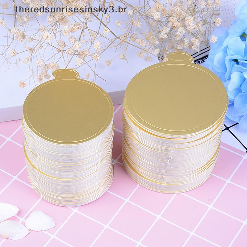 TSBR 100 Peças 8/9cm Base De Bolo Dourada Descartável Redonda Mousse Sobremesa Placa De Papel Para Alimentos Bandeja De