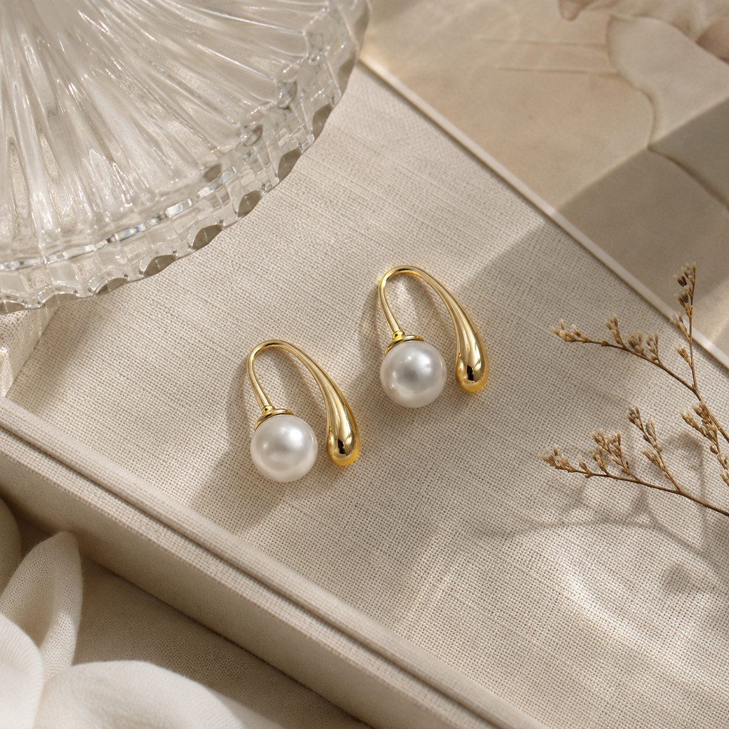 Ganchos De Orelha Elegantes De Pérola Dourada Vnox Para Mulheres, Design Ajustável Sem Níquel, Presente Atemporal Meni · foto 2