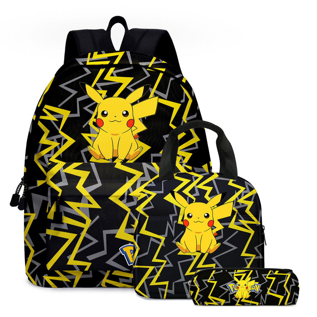 Mochila escolar Pokémon para estudantes do ensino fundamental Pokémon Pikachu + estojo para lápis + lancheira