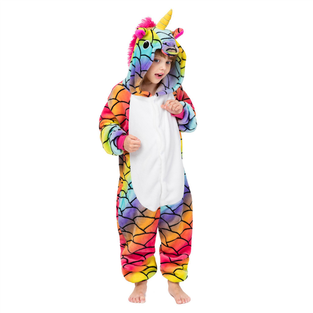 Macacão De Desenho Animado De Unicórnio Arco-Íris Para Crianças – Pijama Macio De Pelúcia Com Capuz E Cauda Perfeito Dor