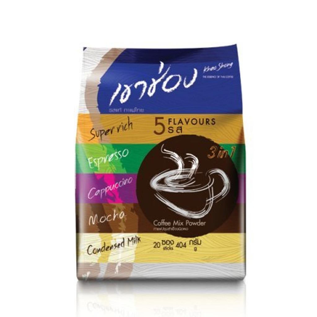 Khao Shong Thai Instant Coffee Mix Powder 3 in 1 Mix Variety 5 Flavored in One Package , Super Rich / Espresso / Cappucc