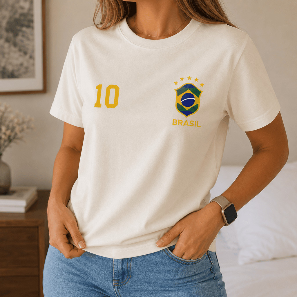 Camiseta Feminina Brasil Oversized Copa Hexa Camisa Manga Curta Jogo Futebol