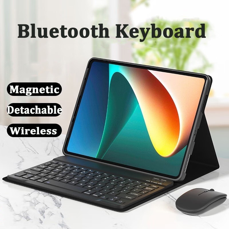 Capa Para Redmi Pad Pro/2 SE/Xiaomi 8/8 De Livro Flip De Couro Teclado Sem Fio Bluetooth Mouse Silent Click