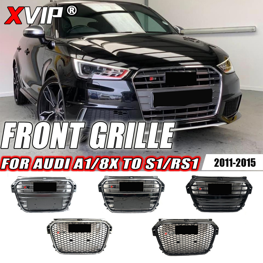XVIP S1 Estilo Prata E Preto Grade De Para-Choque Dianteiro Audi A1 8X 2011-2015 Quadro Cromado RS1 Grades De Corrida Su