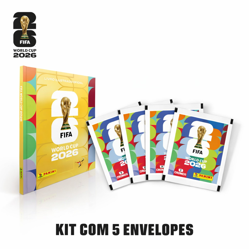 KIT ALBUM COPA DO MUNDO 2026 - CAPA DURA OURO + 5 ENVELOPES