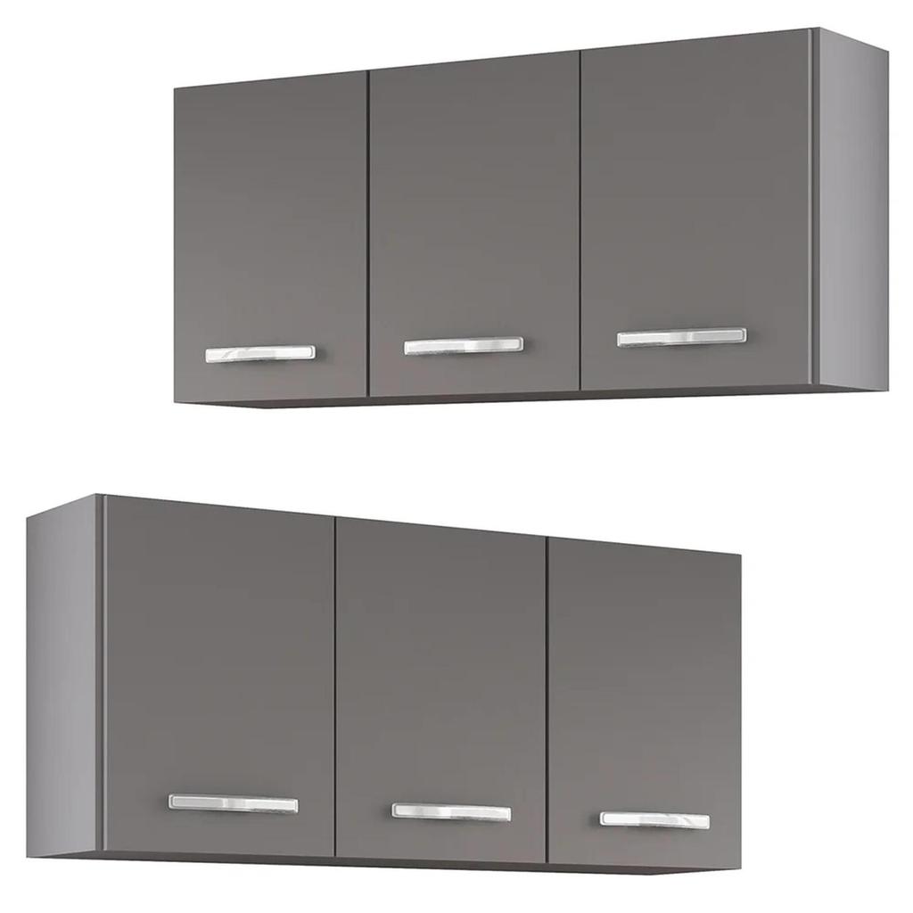 Armários de Cozinha Aéreo 3 Portas 120cm Kit 2 Honduras Cinza - Lumil