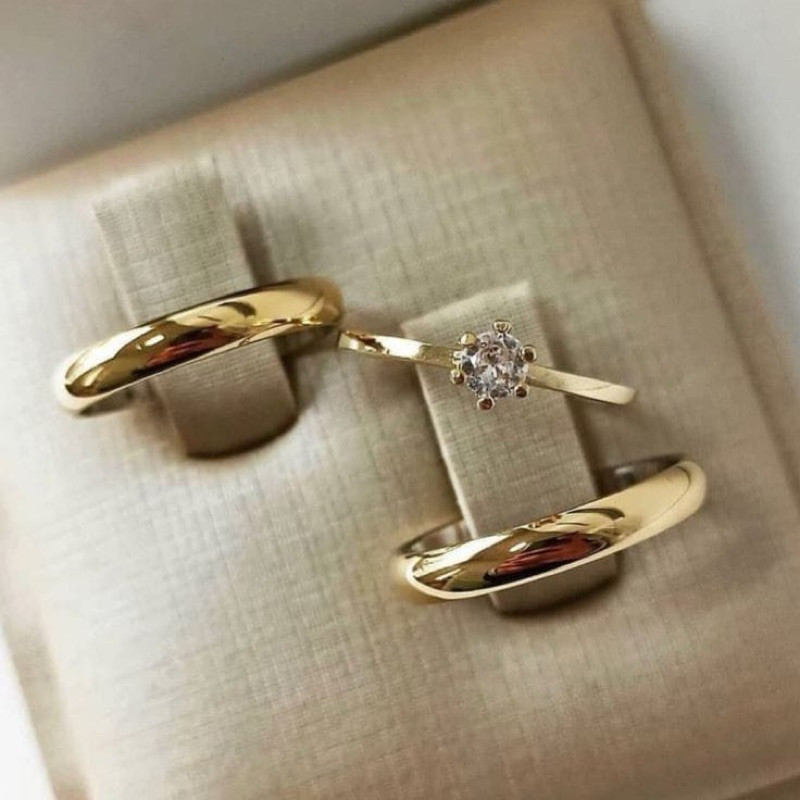 Par de Aliança Moeda Antiga Abaulada 4MM Noivado Casamento + Anel Solitário