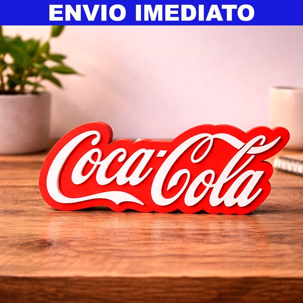 Placa Decorativa Coca-Cola Vermelha e Branca para Mesa e Escritório – Item Colecionável