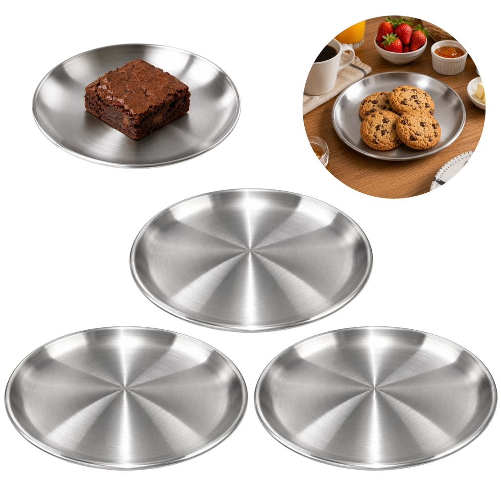 Kit 3 Pratos Rasos Inox Utilidades Cozinha Moderna
