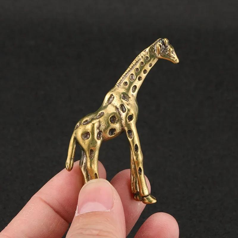 Sênior Girafa De Bronze Pequena Estátua Ornamento De Mesa Estatuetas Animais Do Vintage Miniaturas Decorações Artesanato