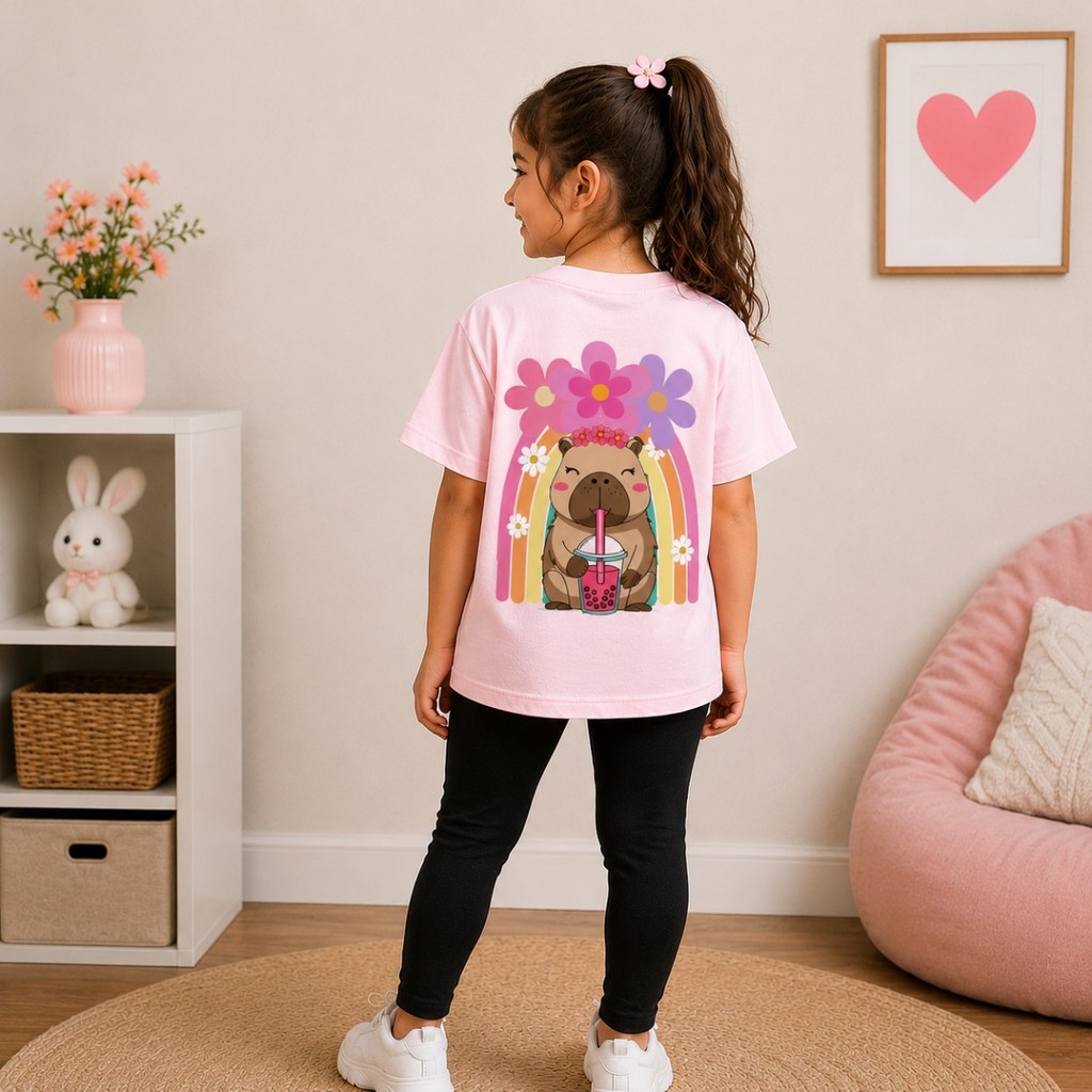 Conjunto Infantil Feminino Capivara Cute Camiseta e Legging Tumblr Capivara Fofa Moderna Conjunto Blogueirinha Menina