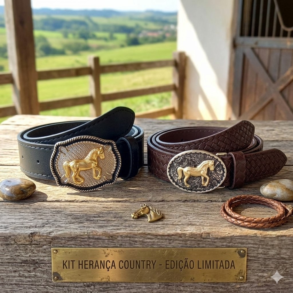 Kit 2 Cintos Infantil Country – Fivela de Cavalo Boiadeiro Rodeio Qualidade Premium
