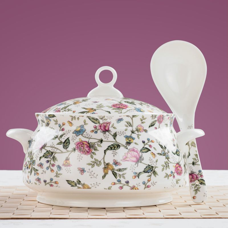 Com tampa pote de produto doméstico estilo coreano osso China cerâmica grande pote de sopa de orelha dupla com tampa com