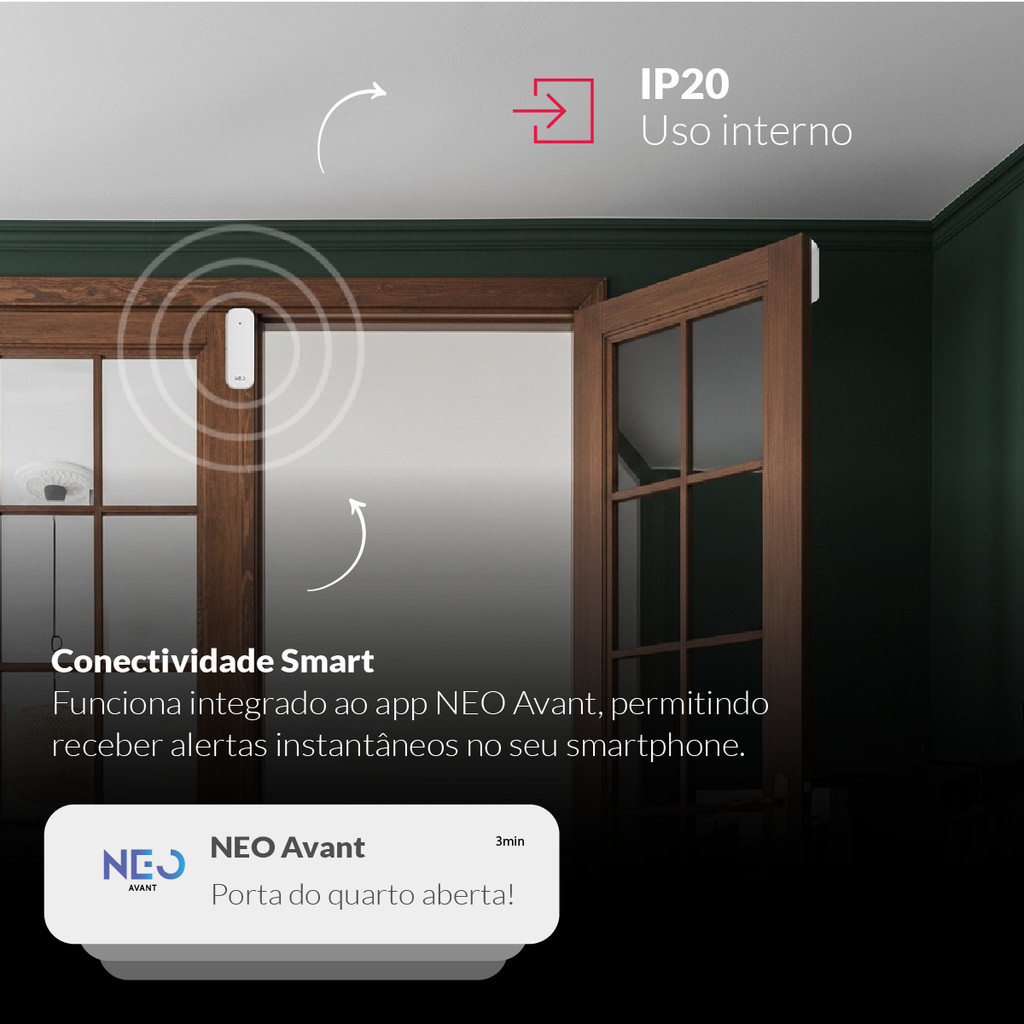 Sensor Porta e Janela Inteligente Wi-Fi 2.4 GHz ou Zigbee Sobrepor Branco Avant Neo — imagem 2 de 2