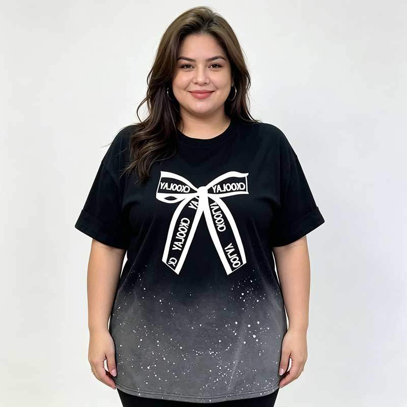 [Roupas femininas Plus Size] Camiseta solta casual de manga curta 150kg pode usar roupas femininas grandes de 150kg cor